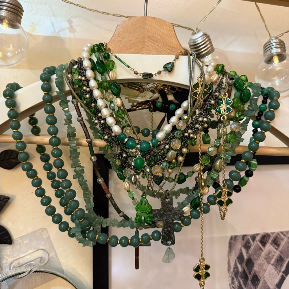 Green and Gold Beaded Necklace Set